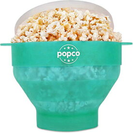 オリジナル Popco シリコン電子レンジポップコーンポッパー ハンドル付き シリコンポップコーンメーカー 折りたたみボウル BPAフリー 食器洗い機対応 - 15色展開 (透明アクア) The Original Popco Silicone Microwave Popcorn Popper with Handles, S