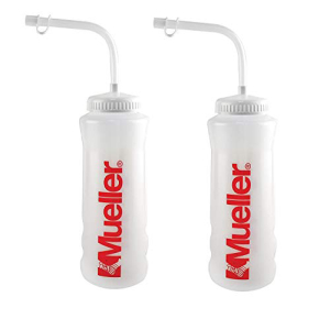 ミューラークォーターボトル（ストロー付き）（新デザイン）、ナチュラルカラー（赤い文字付き）（2パック） Mueller Quart Bottle w  Straw (New Design), Natural Color w  Red Letters (2-Pack)