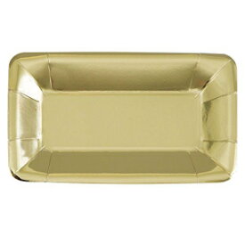 ユニークなホイル長方形の前菜紙皿、9インチ x 5インチ、ゴールド Unique Foil Rectangular Appetizer Paper Plates, 9" x 5", Gold