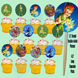 ピーターパン ティンカーベル フック船長 ネバーランド カップケーキピック ケーキトッパー - 12個 Peter Pan Tinkerbell Captain Hook Neverland Cupcake Picks Cake Toppers -12 pcs
