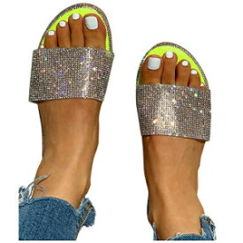 女性用サンダル、2020 クリスタル快適なフラットフォームサンダルシューズサマービーチ旅行スリッパフリップフロップイエロー Sandals for Women Platform,2020 Crystal Comfy Flatform Sandal Shoes Summer Beach Travel Slipper Flip Flops Yellow