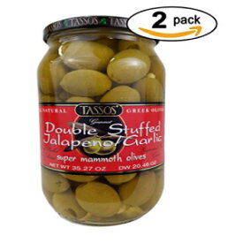 タッソ2パックすべてのナチュラルダブルスタッフドジャラペノとガーリックスーパーマンモスオリーブ（2X35.27オンス） 2 Pack Of Tassos All Natural Double Stuffed Jalapeno And Garlic Super Mammoth Olives (2X35.27 oz.)