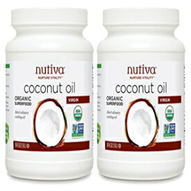 Nutiva オーガニック、コールドプレス、未精製、新鮮な、非遺伝子組み換え、持続可能な方法で栽培されたココナッツからのバージンココナッツオイル、54 オンス (2 個パック) Nutiva Organic, Cold-Pressed, Unrefined, Virgin Coconut Oil from Fresh, n