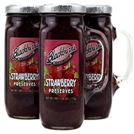 Blackburn's Preserves & Jellys 18オンス 再利用可能なハンドル付きガラスマグジャー (3個パック) (ストロベリープリザーブ) Blackburn's Preserves & Jellys 18oz Reusable Handled Glass Mug Jar (Pack of 3) (Strawberry Preserves)