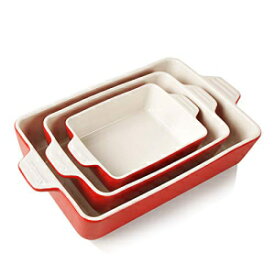 SWEEJAR セラミック耐熱皿セット 長方形グラタン皿 ラザニアパン 調理、キッチン、ケーキディナー、宴会、日常使用用 11.8 x 7.8 x 2.75インチのベーキングパン (レッド) SWEEJAR Ceramic Bakeware Set, Rectangular Baking Dish Lasagna Pans for C