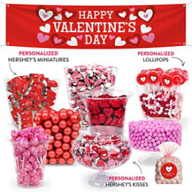 パーソナライズされたバレンタインデーのキャンディービュッフェ - ハーシーのキス、シックスレット、ガムボール、チョコレートハート、ダムダムなどが含まれます (14ポンド以上) Personalized Valentine's Day Candy Buffet - Includes Hershey's Kisses,