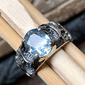 本物の2カラットブルートパーズ925ソリッドスターリングシルバーデザイナーユニセックスリングサイズ7 Natural Rocks by Kala Genuine 2ct Blue Topaz 925 Solid Sterling Silver Designer Unisex Ring Size 7