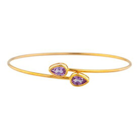 14Kゴールド製アレキサンドライトペアーベゼルバングルブレスレット Elizabeth Jewelry 14Kt Gold Created Alexandrite Pear Bezel Bangle Bracelet