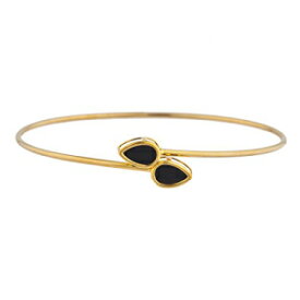 14Kゴールド本物のブラックオニキスペアーベゼルバングルブレスレット Elizabeth Jewelry 14Kt Gold Genuine Black Onyx Pear Bezel Bangle Bracelet