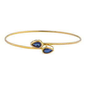 14Kゴールド製ブルーサファイアペアーベゼルバングルブレスレット Elizabeth Jewelry 14Kt Gold Created Blue Sapphire Pear Bezel Bangle Bracelet