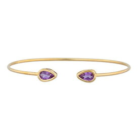 14Kゴールド製アレキサンドライトペアーベゼルバングルブレスレット Elizabeth Jewelry 14Kt Gold Created Alexandrite Pear Bezel Bangle Bracelet