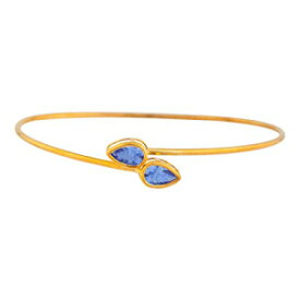 14Kゴールドシミュレーションタンザナイトペアーベゼルバングルブレスレット Elizabeth Jewelry 14Kt Gold Simulated Tanzanite Pear Bezel Bangle Bracelet