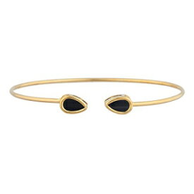 14Kゴールド本物のブラックオニキスペアーベゼルバングルブレスレット Elizabeth Jewelry 14Kt Gold Genuine Black Onyx Pear Bezel Bangle Bracelet