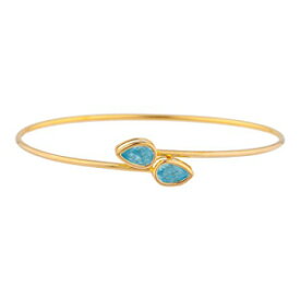 14Kゴールドシミュレーションブルートパーズペアーベゼルバングルブレスレット Elizabeth Jewelry 14Kt Gold Simulated Blue Topaz Pear Bezel Bangle Bracelet