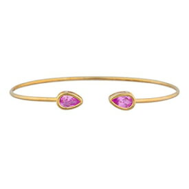 14Kゴールド製ピンクサファイアペアベゼルバングルブレスレット Elizabeth Jewelry 14Kt Gold Created Pink Sapphire Pear Bezel Bangle Bracelet
