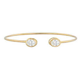 14Kゴールド製ホワイトサファイアオーバルベゼルバングルブレスレット Elizabeth Jewelry 14Kt Gold Created White Sapphire Oval Bezel Bangle Bracelet