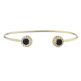 14Kゴールド本物のブラックオニキスハローデザインバングルブレスレット Elizabeth Jewelry 14Kt Gold Genuine Black Onyx Halo Design Bangle Bracelet