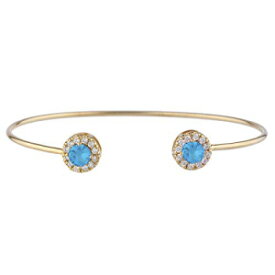 14KゴールドCZスイスブルートパーズハローデザインバングルブレスレット Elizabeth Jewelry 14Kt Gold CZ Swiss Blue Topaz Halo Design Bangle Bracelet