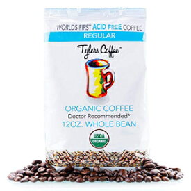 Tyler's 無酸オーガニックコーヒー豆 - 100% アラビカ豆のフルフレーバー - 中性 pH - 苦い後味なし - 消化に優しく、酸の逆流を軽減 - 歯のエナメル質を保護 - 酸性ダイエット用 - 12 オンス Tyler’s No Acid Organic Coffee Beans - 100% A