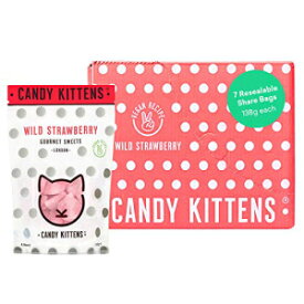 Candy Kittens ビーガンスイーツ - 植物ベース - グルテンフリー - ナチュラルフルーツフレーバーキャンディ - グミ噛みごたえのあるグルメスイーツ - ワイルドストロベリー、4.8オンス (7個パック) Candy Kittens Vegan Sweets - Plant Based - Glu