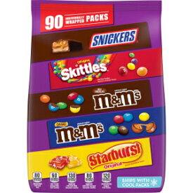 SNICKERS、M&M'S ミルクチョコレート、M&M'S キャラメル、スキットルズ & スターバースト キャンディ バラエティ ミックス、45.69 オンス袋、90 個 SNICKERS, M&M'S Milk Chocolate, M&M'S Caramel, SKITTLES & STARBURST Candy Variety M