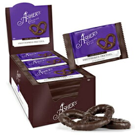アッシャーズ チョコレート、チョコレートで覆われたプレッツェル、甘くて塩味のあるグルメ キャンディ、個別包装されたスナック、1892 年以来家族経営 (18 個、ダーク チョコレート) Asher's Chocolates, Chocolate Covered Pretzels, Gourmet Sweet and