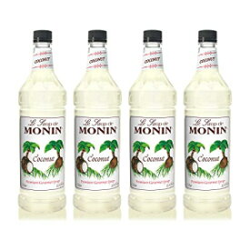 Monin - ココナッツシロップ、甘くて濃厚、カクテルやスムージーに最適、グルテンフリー、非遺伝子組み換え (1 リットル、4 パック) Monin - Coconut Syrup, Sweet and Rich, Great for Cocktails and Smoothies, Gluten-Free, Non-GMO (1 Liter