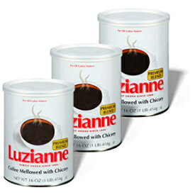 Luzianne プレミアム ブレンド グラウンド コーヒー & チコリ、16 オンス キャニスター (3 個パック) Luzianne Premium Blend Ground Coffee & Chicory, 16 Ounce Canister (Pack of 3)