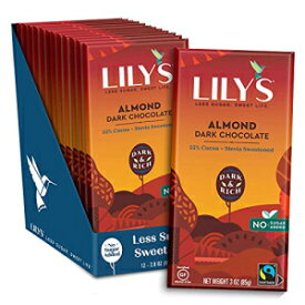 アーモンド ダーク チョコレート バー by Lily's | ステビア加糖、砂糖無添加、低炭水化物、ケトフレンドリー | カカオ 55% | フェアトレード、グルテンフリー、非遺伝子組み換え | 3オンス、12個パック Almond Dark Chocolate Bar by Lily's |