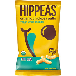 HIPPEASオーガニックひよこ豆パフ+ビーガンホワイトチェダー| 4オンス、6カウント| ビーガン、グルテンフリー、カリカリ、プロテインスナック  HIPPEAS Organic Chickpea Puffs + Vegan White Cheddar | 4 ounce, 6 count | 