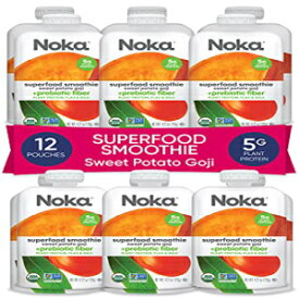 NOKA スーパーフード スムージー パウチ (サツマイモ ゴジ) 12 パック、100% オーガニックの健康的なフルーツと野菜のスクイーズ スナック パック、食事の代替品、非遺伝子組み換え、グルテンフリー、ビーガン、5g 植物性タンパク質、1 個 4.2 オンス (パ