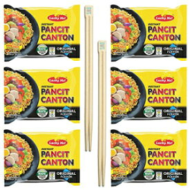 BWS 竹箸（2膳）＋ラッキーミー！パンシット カントン (6 パック) フィリピン風焼きそば汁なしラーメン (オリジナル) BWS Bamboo Chopsticks (2 Pairs) + Lucky Me! Pancit Canton (6-Pack) Filipino Chow Mein Soupless Ramen Noodles (O
