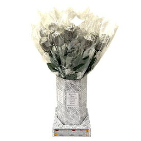 バレンタイン ギフト シルバー ホイル ベルギー ミルク チョコレート カラー スプラッシュ ロングステム ローズ ブーケ - 20 個パック Valentine Gift Silver Foiled Belgian Milk Chocolate Color Splash Long Stem Rose Bouquet - Pack of