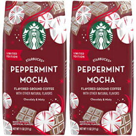 スターバックス限定版ペパーミントモカ、フレーバーグラウンドコーヒー、11オンスバッグ（2個パック） Starbucks Limited Edition Peppermint Mocha, Flavored Ground Coffee, 11 OZ Bag (Pack of 2)
