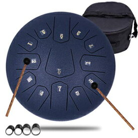 13 ノート 12 インチ スチールタングドラム - 調律打楽器 - バッグ、ミュージックブック、マレット、フィンガーピック付きハンドパンドラムセット 13 Notes 12 inches Steel Tongue Drum - Tuned Percussion Instrument -Handpan Drum Sets with Bag
