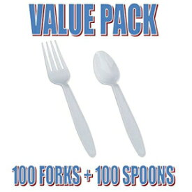 バリューパック: Dixie プラスチック食器、厚手のティースプーン 100 個、厚手のフォーク 100 本、ホワイト (200 個) VALUE PACK: Dixie Plastic Tableware, 100 Heavyweight Teaspoons, & 100 Heavyweight Forks, White (200 Pieces)