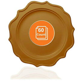 Tiger Chef 60カウント、8インチディープゴールドカラーラウンドスカラップリム使い捨てプラスチックプレートセットには、60個のプラスチックサラダプレートが含まれています-BPAフリー Tiger Chef 60-Count, 8-inch Deep Gold Color Round Scalloped Rim Disp
