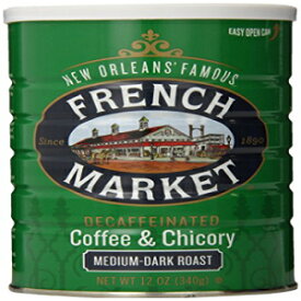 フレンチマーケットコーヒー、コーヒー＆チコリ、カフェインレス中深煎り挽いたコーヒー、12オンスの金属缶 French Market Coffee, Coffee and Chicory, Decaffeinated Medium-Dark Roast Ground Coffee, 12 Ounce Metal Can