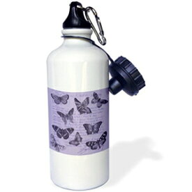 3dRose ヴィンテージ バタフライ パープル フレンチ タイポグラフィー スポーツ ウォーター ボトル、21 オンス (wb_178894_1)、21 オンス、マルチカラー 3dRose Vintage Butterflies Purple French Typography-Sports Water Bottle, 21oz (wb_17889