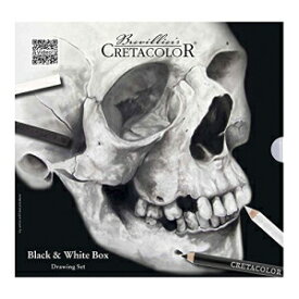 Cretacolor スカルエディション白黒描画缶セット、描画材料 25 個入り、丈夫な金属缶入り Skull Edition Black and White Drawing Tin Set by Cretacolor, Includes 25 Pieces of Drawing Materials, Featured in a Sturdy Metal Tin