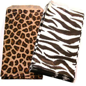 N'icePackaging 50 Bags 8.5" x 11", Cheetah/Zebra Combo Flat Plain Paper or Patterned Bags for candy, cookies, merchandise, pens, Party favors, Gift bags