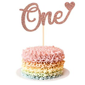 Unimall レター「ワン」ハート ケーキトッパー 1歳の誕生日用 バースデーケーキ 写真ブース小道具用 ローズゴールドグリッターケーキデコレーション用品 1周年記念 バースデーケーキホオジロフラグ ベビーシャワー Unimall Letter "One”Heart Cake Topper F