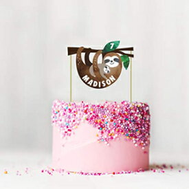 Sloth Party - カスタムネームケーキトッパー | ナマケモノの名前トッパー | パーソナライズされたナマケモノの誕生日ケーキトッパー | ベビーシャワーカップケーキトッパー | ナマケモノの誕生日パーティーの装飾 Sloth Party - Custom Name Cake Top