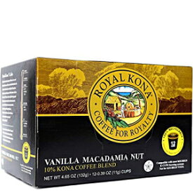 ロイヤル コナ コーヒー バニラ マカダミア、ライト ロースト、シングルサーブ コーヒー ポッド - 12 個ボックス Royal Kona Coffee Vanilla Macadamia, Light Roast, Single-Serve Coffee Pods - 12 Count Box