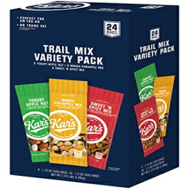 Kar's Nuts バラエティパック トレイルミックススナック - スウィートアンドスパイシーミックス、ヨーグルトアップルナッツ、マンゴーパイナップルミックス、個別パック (24 個パック) Kar's Nuts Variety Pack Trail Mix Snacks - Sweet 'N Spicy M