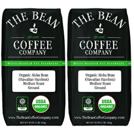 The Bean Coffee Company オーガニック アロハ ビーン (ハワイアン ヘーゼルナッツ)、ミディアム ロースト、粉砕、16 オンス バッグ (2 個パック) The Bean Coffee Company Organic Aloha Bean (Hawaiian Hazelnut), Medium Roast, Ground