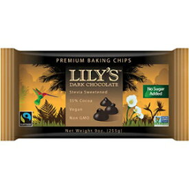 Lily's Sweets のプレミアム ダークチョコレート ベーキングチップス |ステビア甘味料、砂糖不使用、低炭水化物、ケトフレンドリー | カカオ 55% | フェアトレード、ビーガン、グルテンフリー、非遺伝子組み換え | 9オンス、12個パック Premium Dark Ch