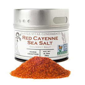 ガスタス・ヴィタエ | レッドカイエンシーソルト | 非遺伝子組み換え認証 | 磁性錫 | グルメ調味料 | 2.7オンス | Gustus Vitae による少量のバッチで作成 | 21 Gustus Vitae | Red Cayenne Sea Salt | Non GMO Verified | Magnetic
