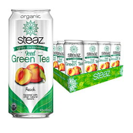 Steaz ほんのり甘くしたアイス緑茶、ピーチ、16 液量オンス、12 個パック Steaz Lightly Sweetened Iced Green Tea, Peach, 16 Fl Oz, Pack of 12