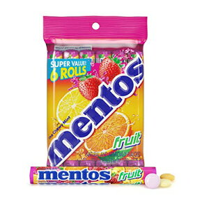 メントス キャンディ、ミント チューイ キャンディ ロール、フルーツ、溶けない、6 個入り Mentos Candy, Mint Chewy Candy Roll, Fruit, Non Melting, 6 count